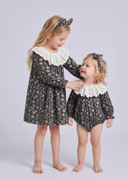 Baby Girls Retro Floral Dollar Collar Romper With Hairband