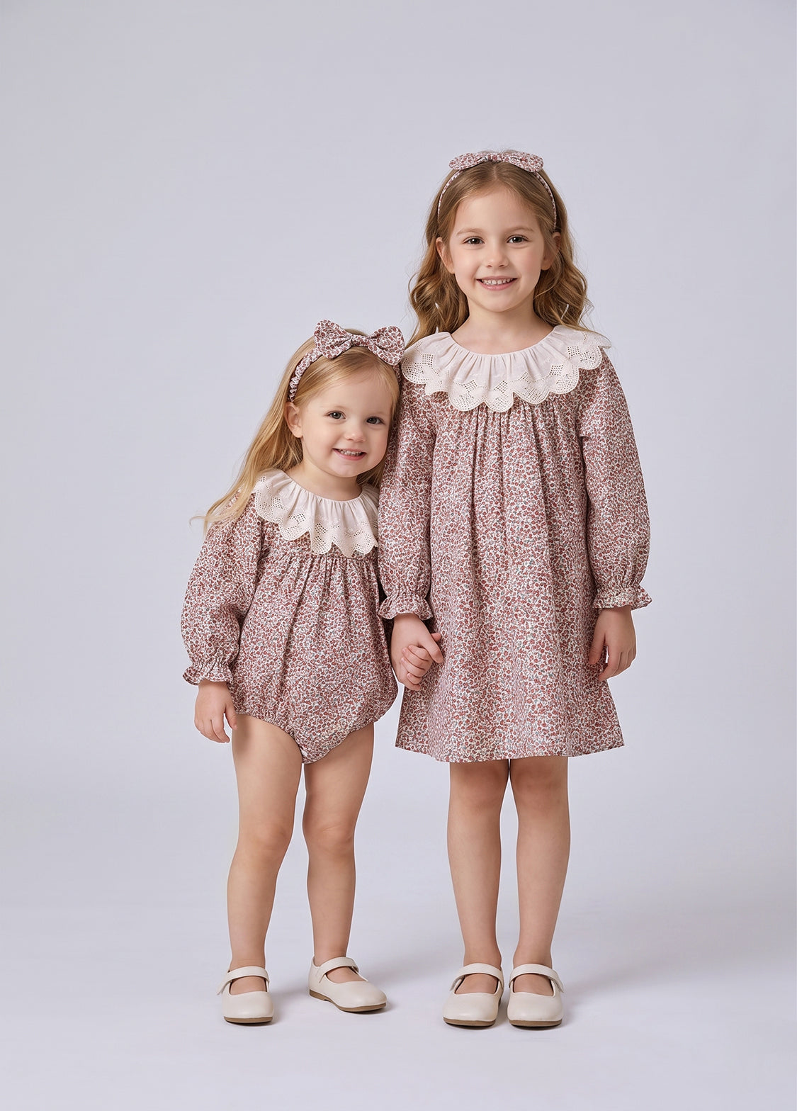 Baby Girls Retro Floral Dollar Collar Romper With Hairband