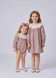 Baby Girls Retro Floral Dollar Collar Romper With Hairband