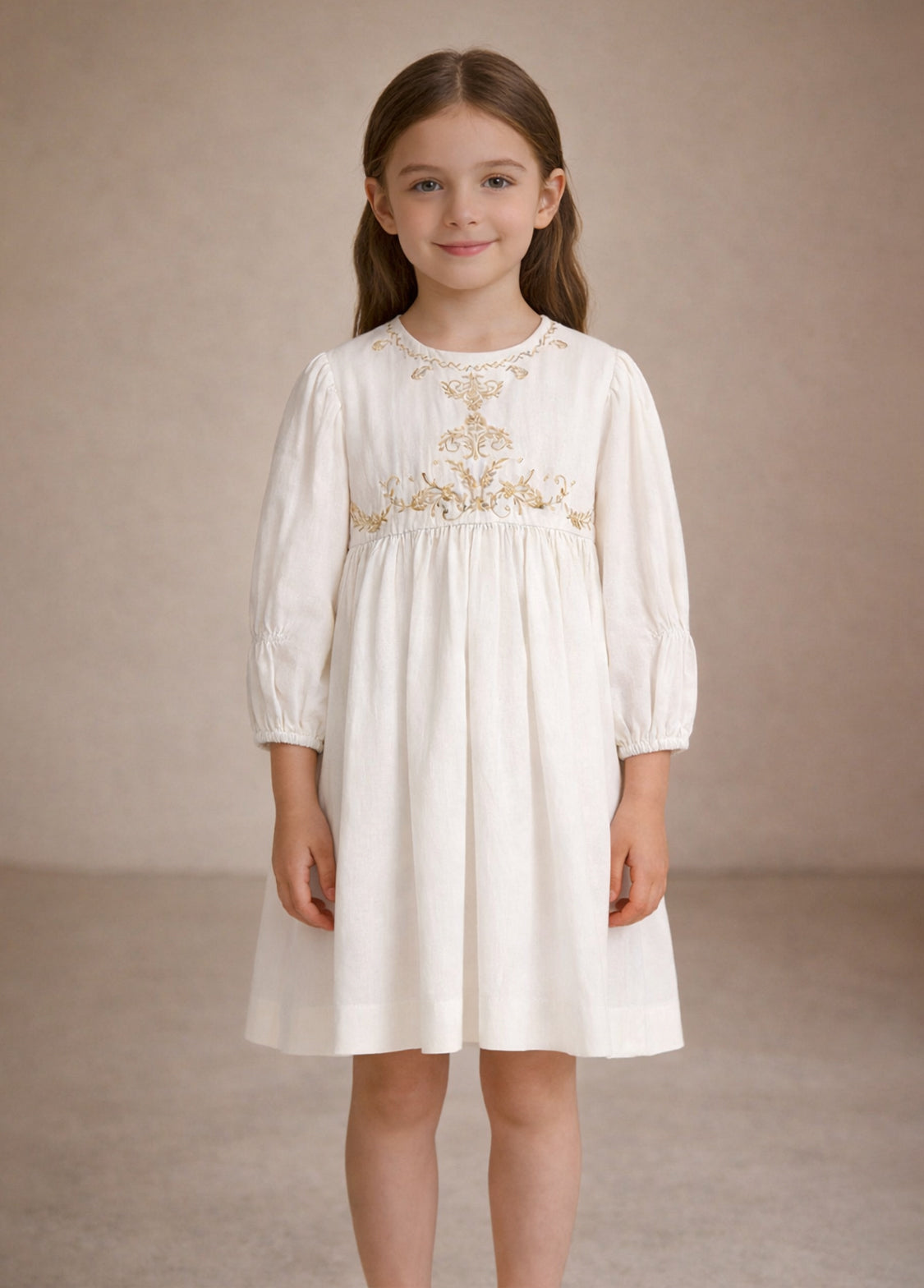 Girls Elegant Embroidered Long-sleeved Princess Dress