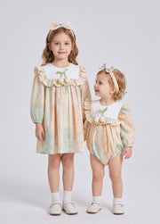 Girls Sweet Floral Ruffle Dress With Headband