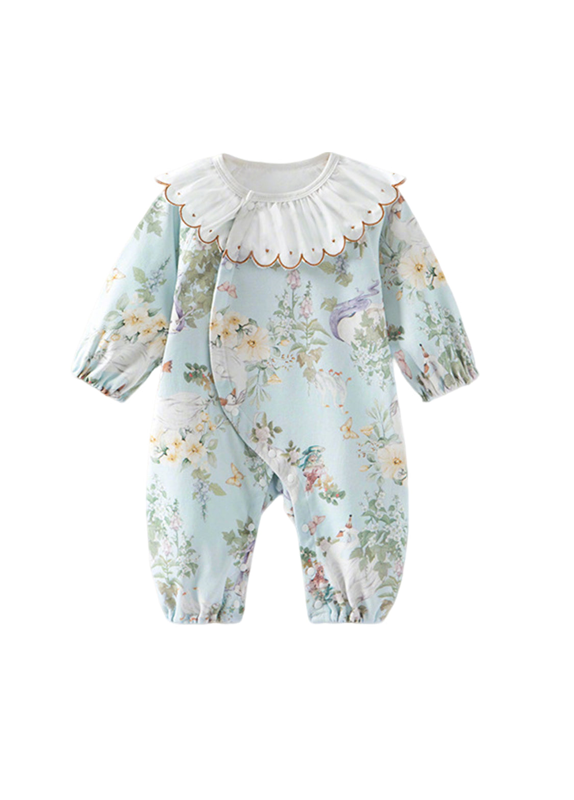 Baby Girls Cute Bamboo Fiber Floral Cartoon Print Dollar Collar Romper
