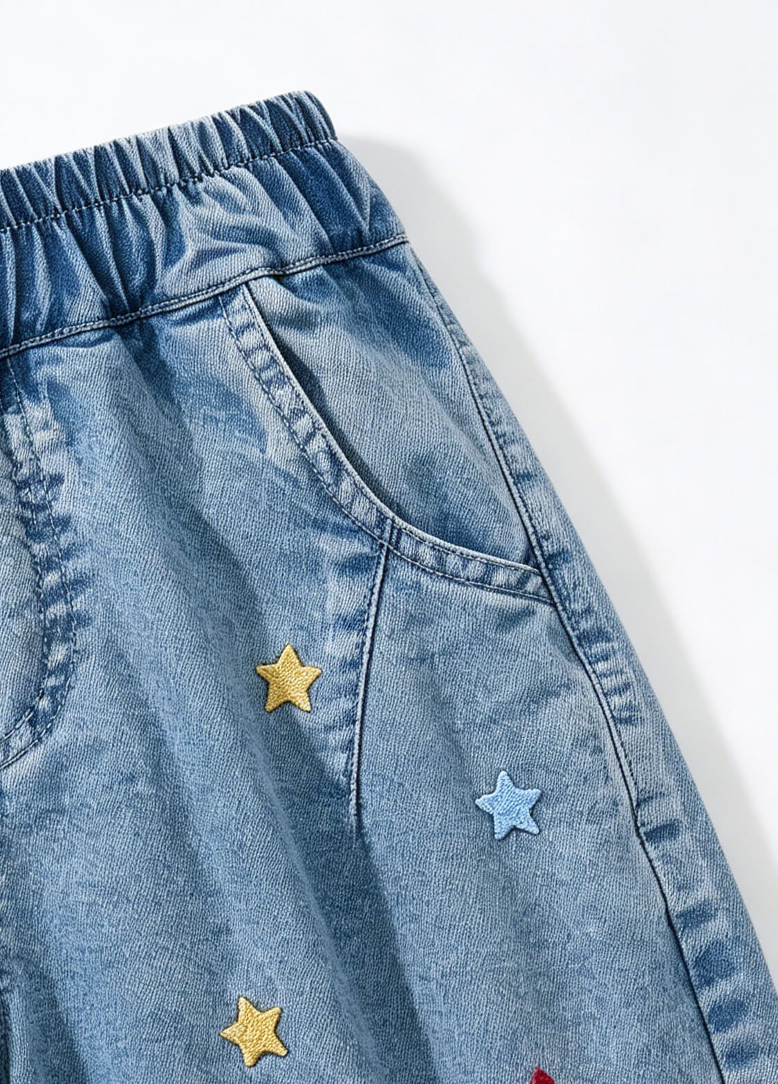 Girls Summer Denim Shorts Kids Loose Fit Colorful Star and Cute Dog Printed Casual Jean Shorts
