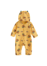 Baby Cute Cartoon Print Long-sleeved Romper With Hood