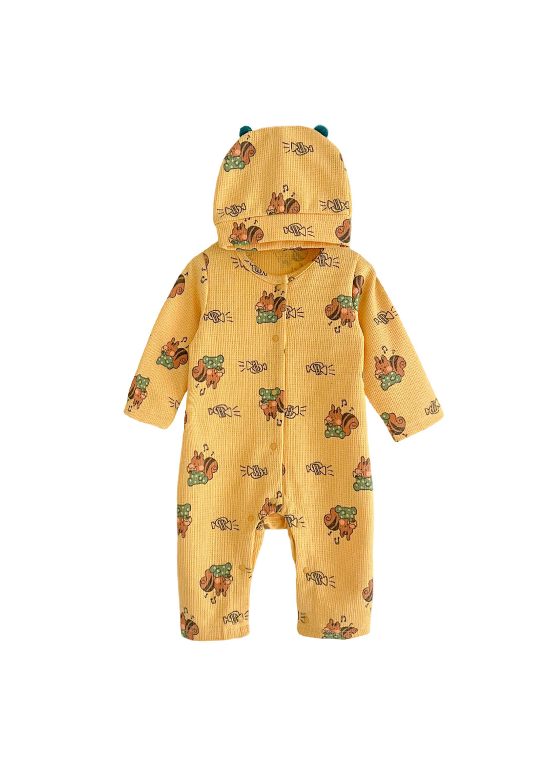 Baby Cute Cartoon Print Long-sleeved Romper With Hood