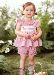 Baby Girls Pink Striped Ruffled Bow Top And Lantern Pants Set