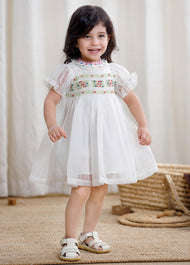Girls Sweet Embroidered Round Neck Chiffon Princess Dress