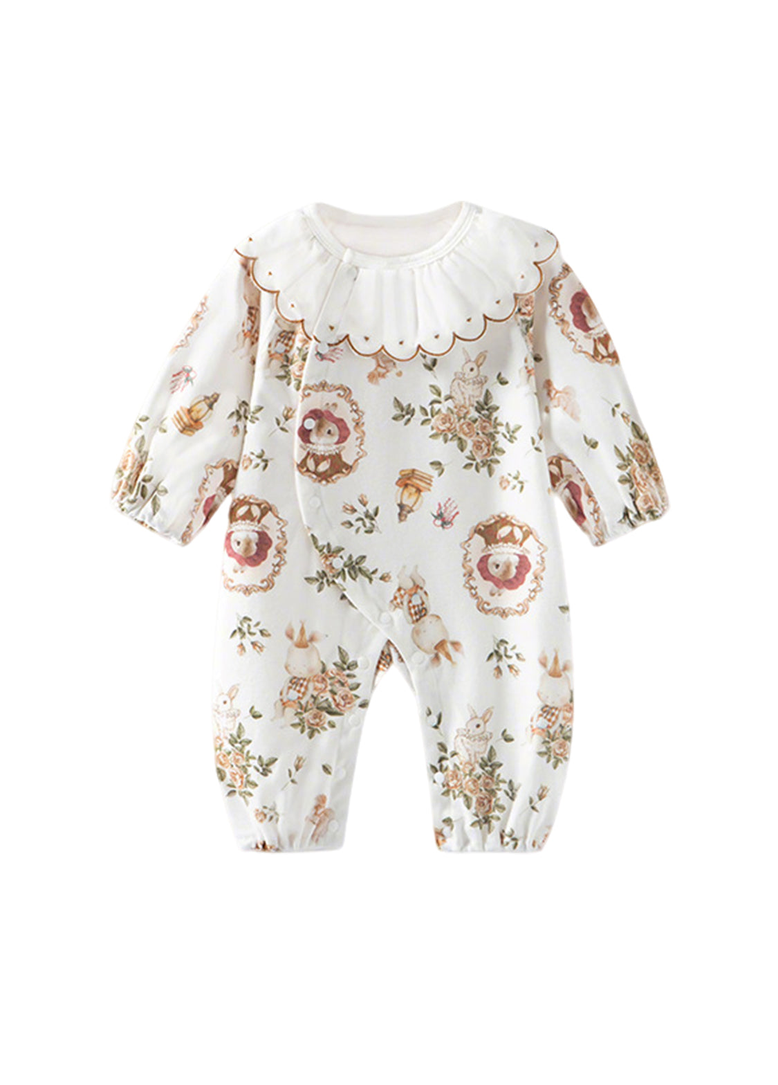 Baby Girls Cute Bamboo Fiber Floral Cartoon Print Dollar Collar Romper