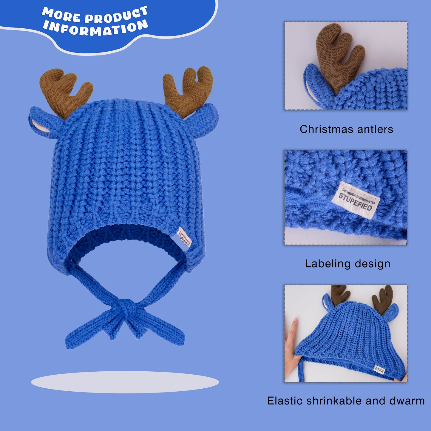 Toddler Deer Ears Cute Hat-Bule/Brown