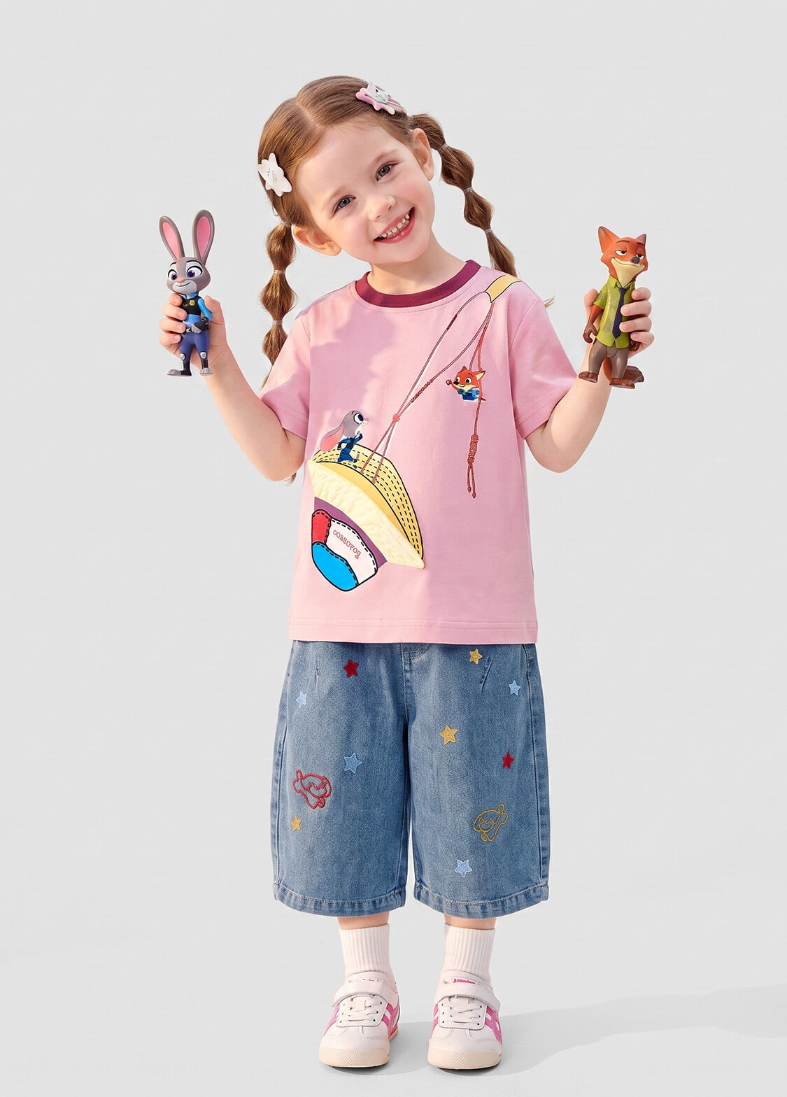Girls Summer Denim Shorts Kids Loose Fit Colorful Star and Cute Dog Printed Casual Jean Shorts