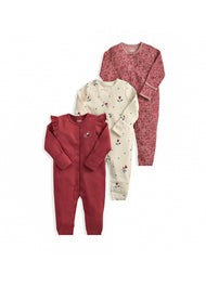3-Pack Baby Girl Cotton Cute Printed Long-Sleeved Romper