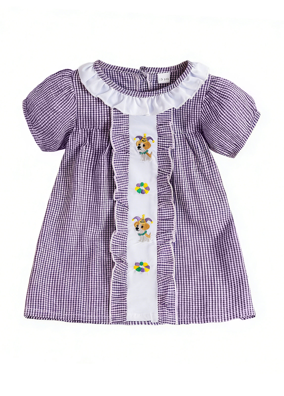 Girls Embroidered Plaid Short Sleeve Dress