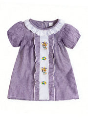 Girls Embroidered Plaid Short Sleeve Dress