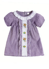 Girls Embroidered Plaid Short Sleeve Dress