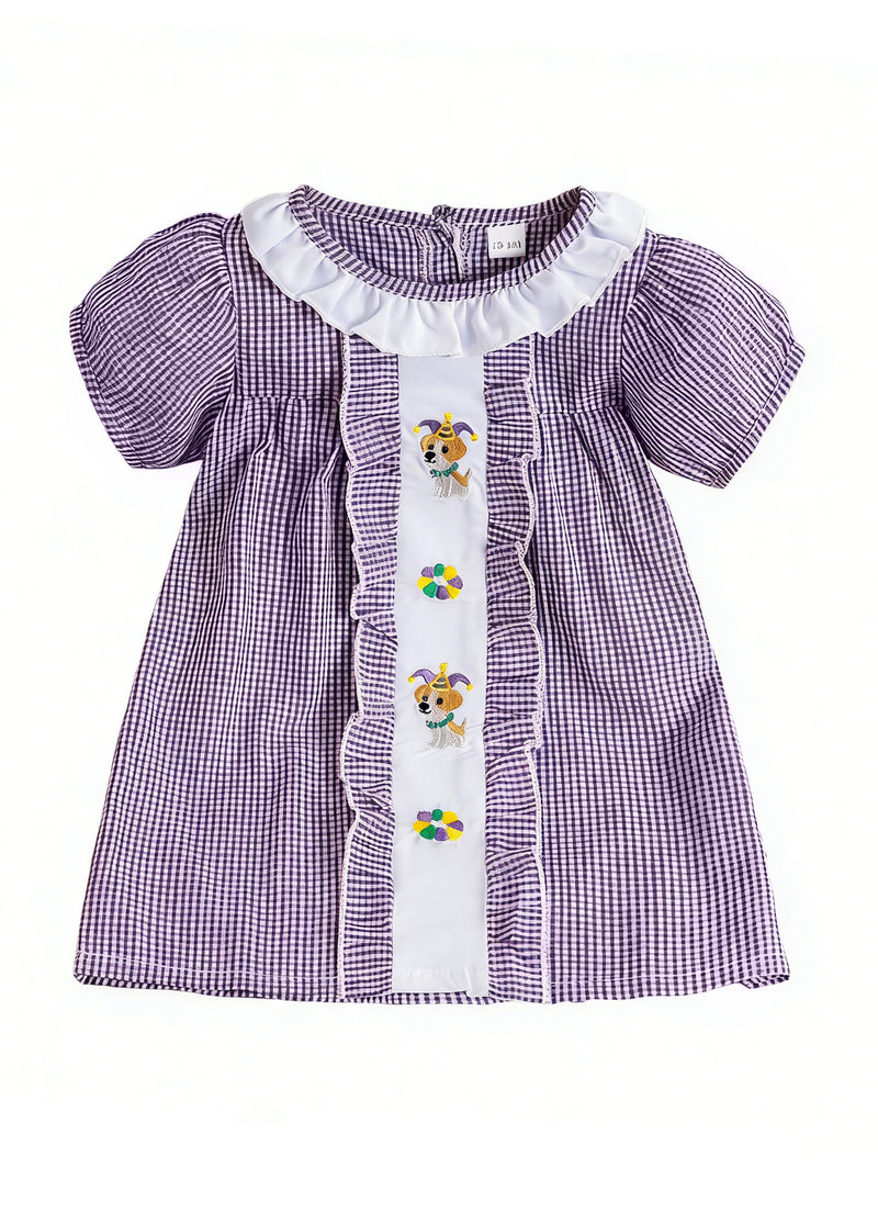 Girls Embroidered Plaid Short Sleeve Dress
