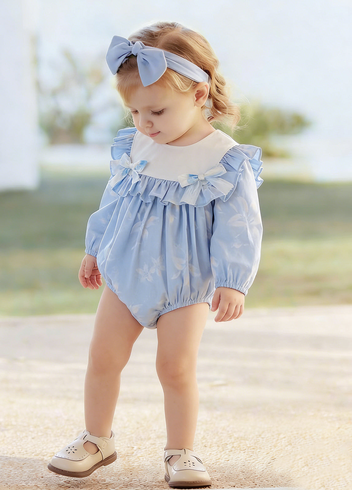 Baby Girls Sweet Ruffle Floral Romper With Hairband