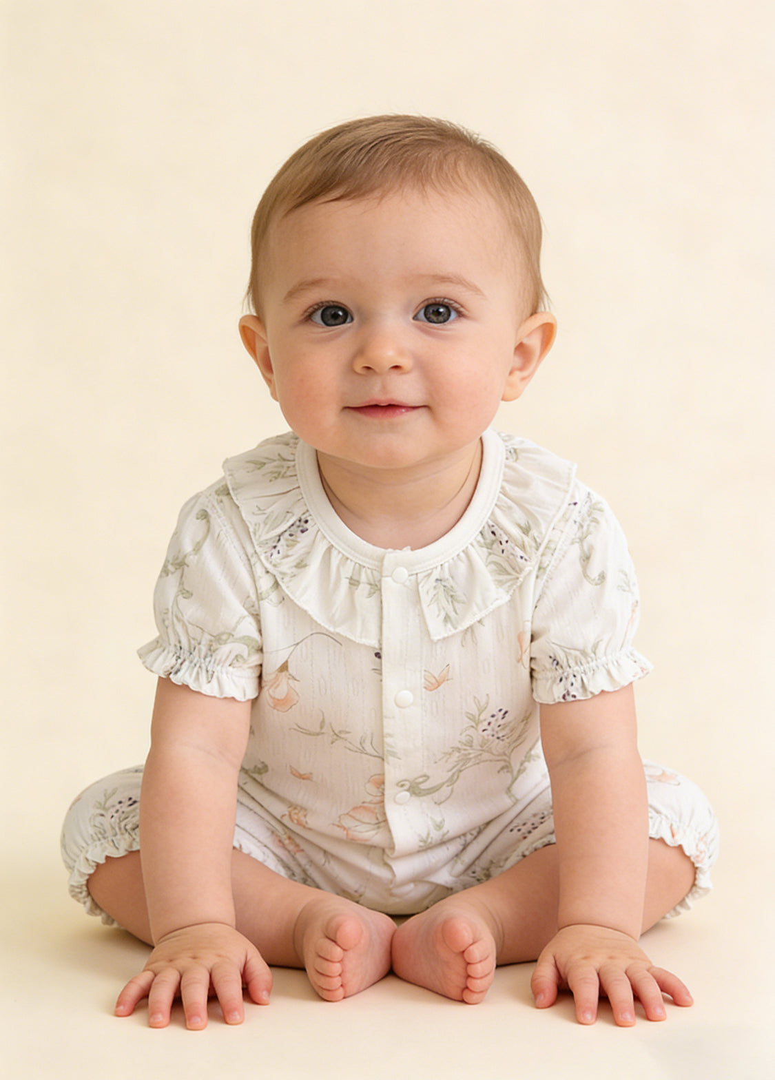 Baby Girl's Summer Bamboo Fiber Romper — Lightweight Design with Bellflower & Elf Bunny Print