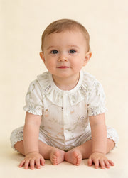 Baby Girl's Summer Bamboo Fiber Romper — Lightweight Design with Bellflower & Elf Bunny Print