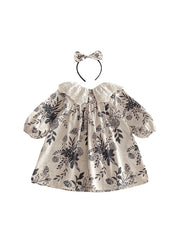 Girls Sweet Floral Dollar Collar Dress With Headband