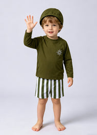 Boys' Two-Piece Swimsuit — Long-Sleeve, Sun-Protective (Gray-Green)
