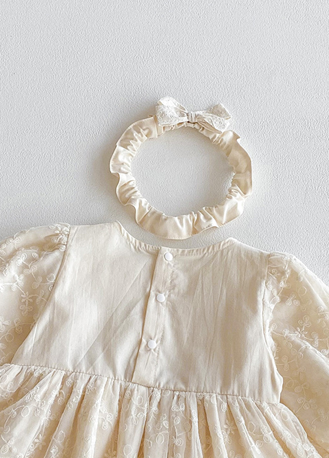 Baby Sweet Lace Trim Long-Sleeved Romper With Headband