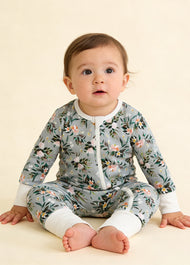 Baby Boy's Bamboo Fiber Floral Zip-Up Romper Pajamas
