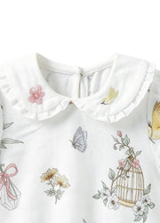 Baby Girl's Summer Antibacterial & Breathable Bamboo Fiber Garden-Themed Short-Sleeve Romper