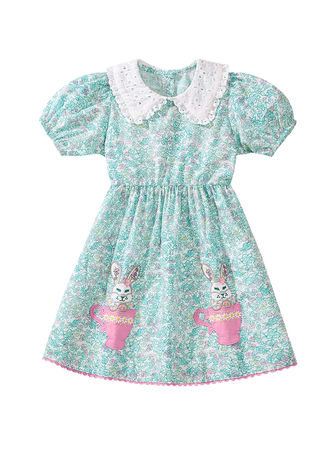 Girls Easter Bunny Floral Short Sleeve Dress