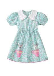 Girls Easter Bunny Floral Short Sleeve Dress
