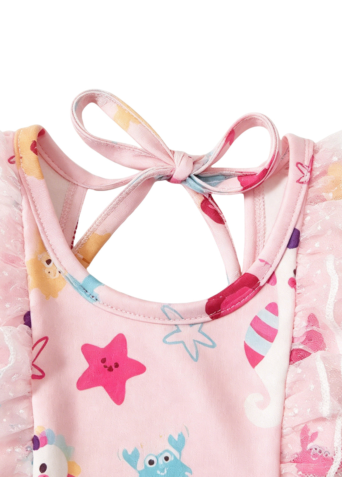 Girls' Long-Sleeve Swimsuit: Underwater Cartoon Patterned Bodysuit / One-Piece Swimwear