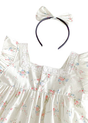 Toddler Girl Soft Cotton Floral Dress with Headband