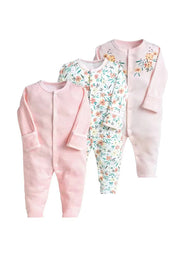 3-Pack Baby Girl Cotton Cute Printed Long-Sleeved Romper