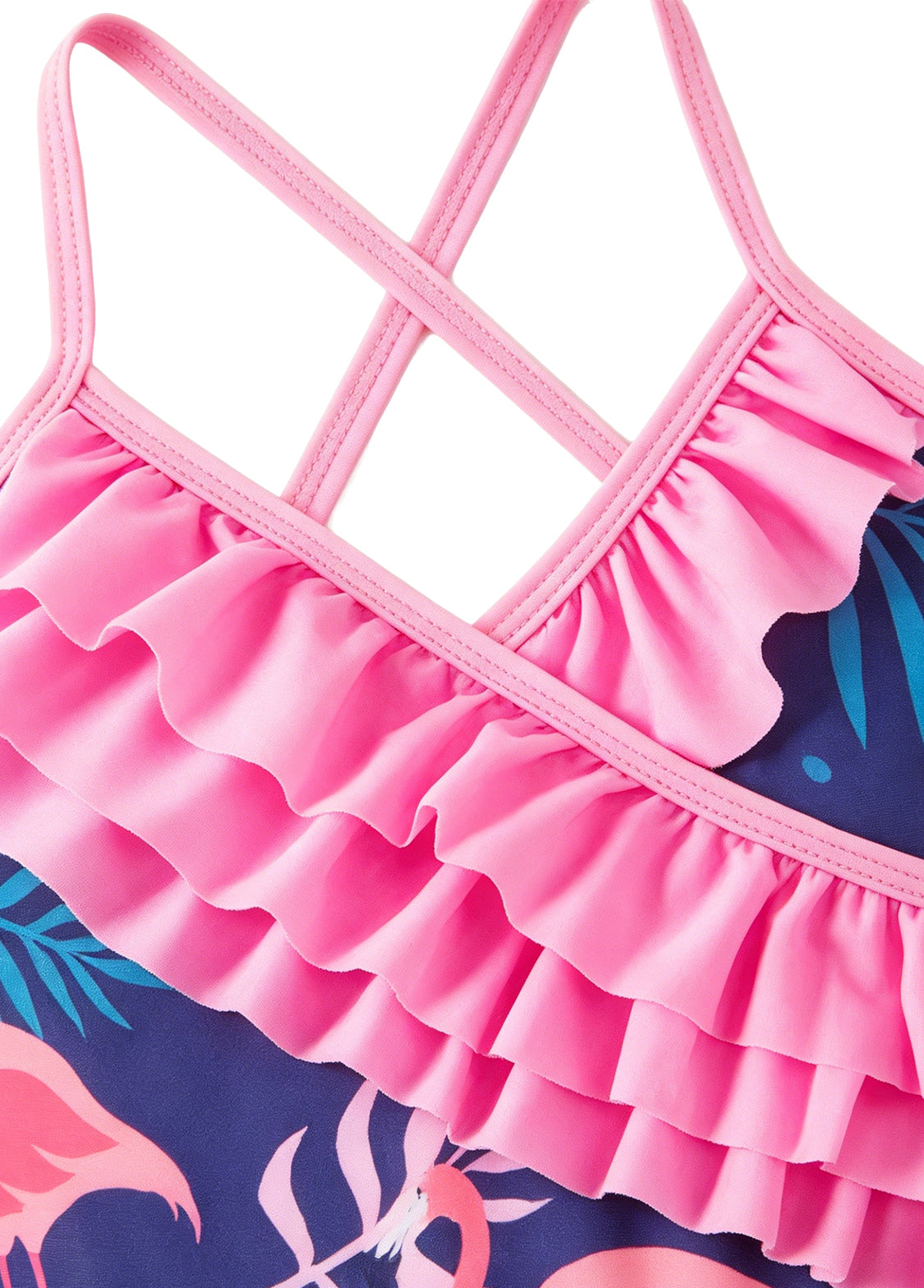Girls' One-Piece Swimsuit — Ruffled, Flamingo Print Beachwear