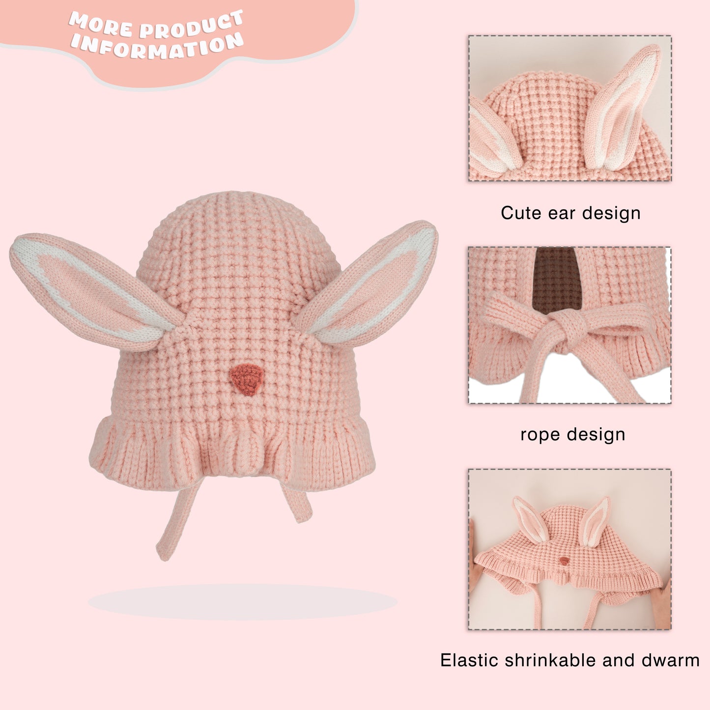 Toddler Cute Ears Knit Hat-Pink/Beige