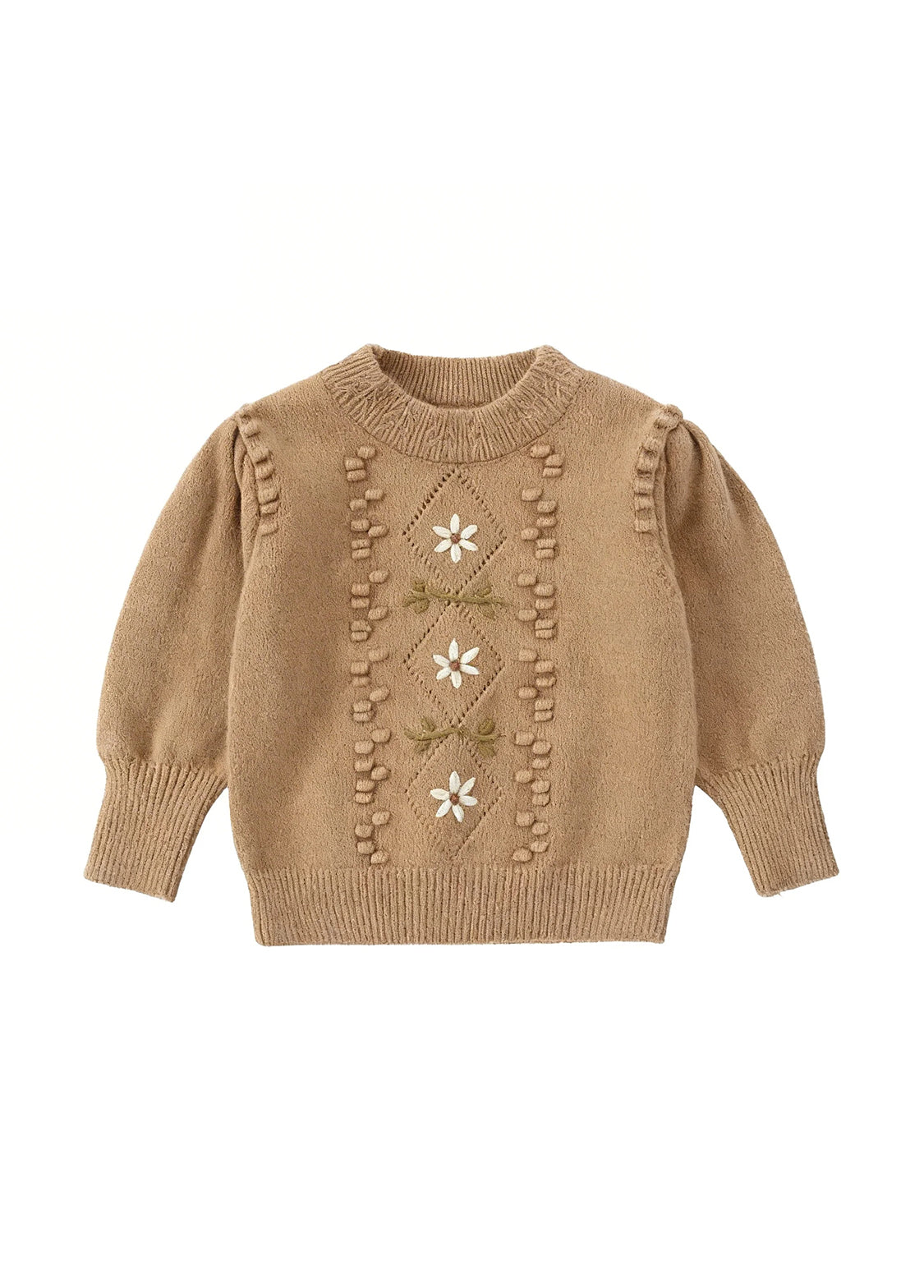 Girls Floral Knit Sweater Long Sleeve