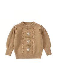 Girls Floral Knit Sweater Long Sleeve