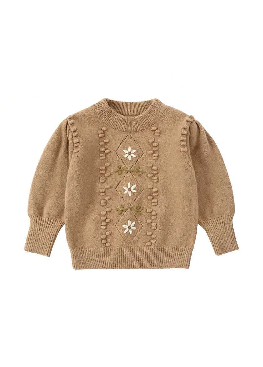 Girls Floral Knit Sweater Long Sleeve