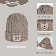 Grey Cable Knit Bear Beanie Hat
