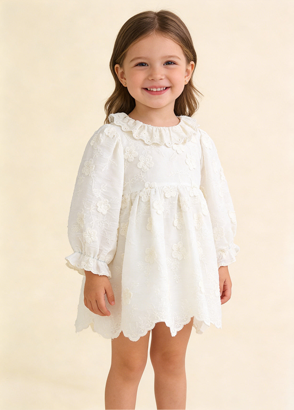 Girls Retro Stereoscopic Embroidered Ruffles Long-sleeved Princess Dress