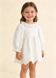 Girls Retro Stereoscopic Embroidered Ruffles Long-sleeved Princess Dress