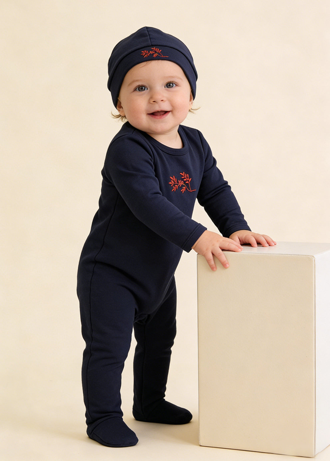 Baby Cotton Footed Romper with Hat