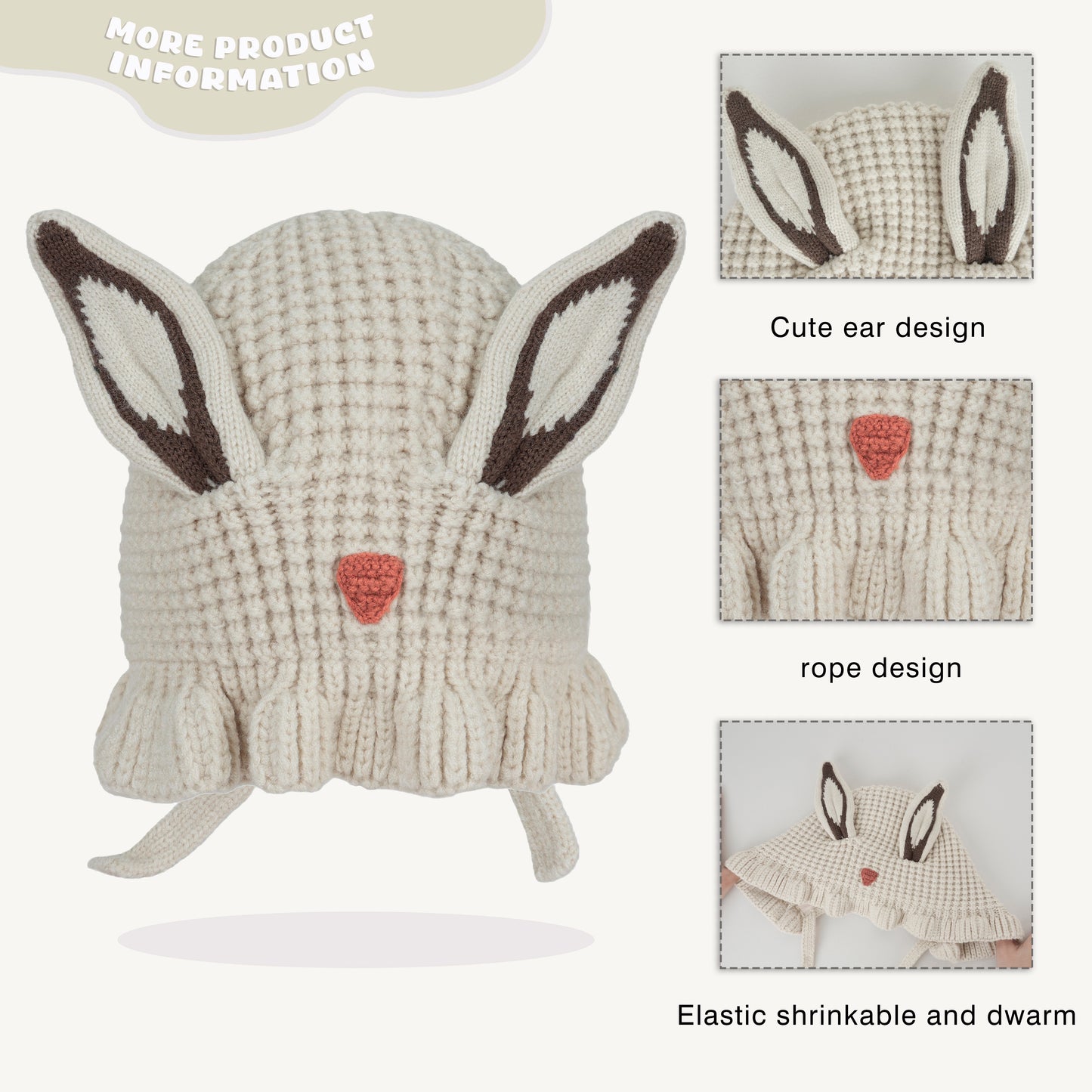 Toddler Cute Ears Knit Hat-Pink/Beige