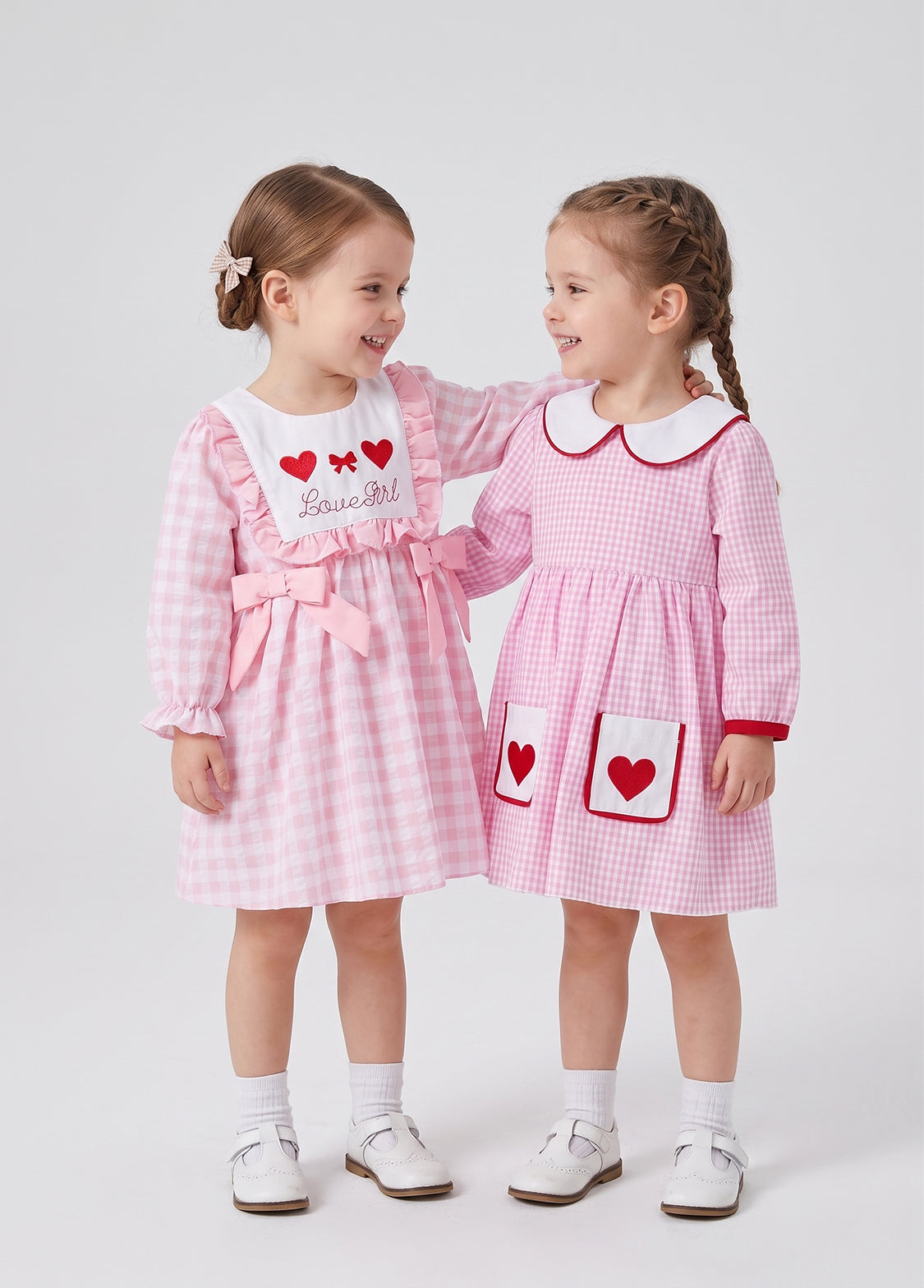 Girls Cute Plaid Dollar Collar Long-sleeved Dress