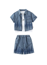 Boys Denim & Cotton Three-Piece Set