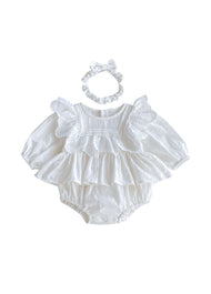 Baby Girl Cute Retro Ruffled Romper With Headband