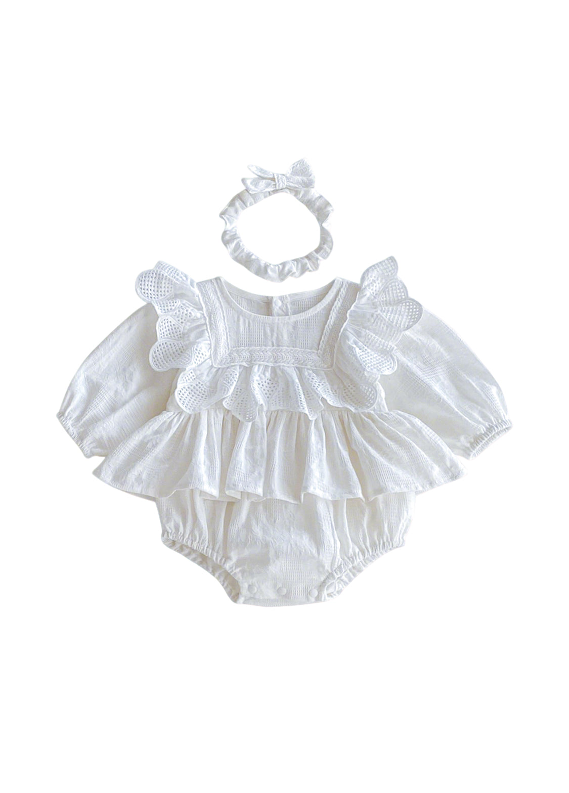 Baby Girl Cute Retro Ruffled Romper With Headband