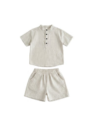 Boys' Summer Lightweight Pure Cotton Striped Outfit