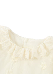 Girls' Lightweight Two-Piece Set: Top with Flutter Sleeves and Openwork Floral Design, and Trousers