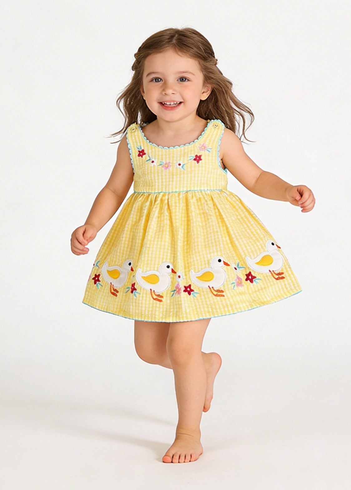 Baby Girl Duck Embroidered Cotton Dress