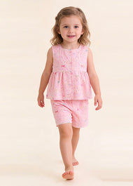 Girls Sleeveless Cotton Blend Top and Shorts Two-Piece Set